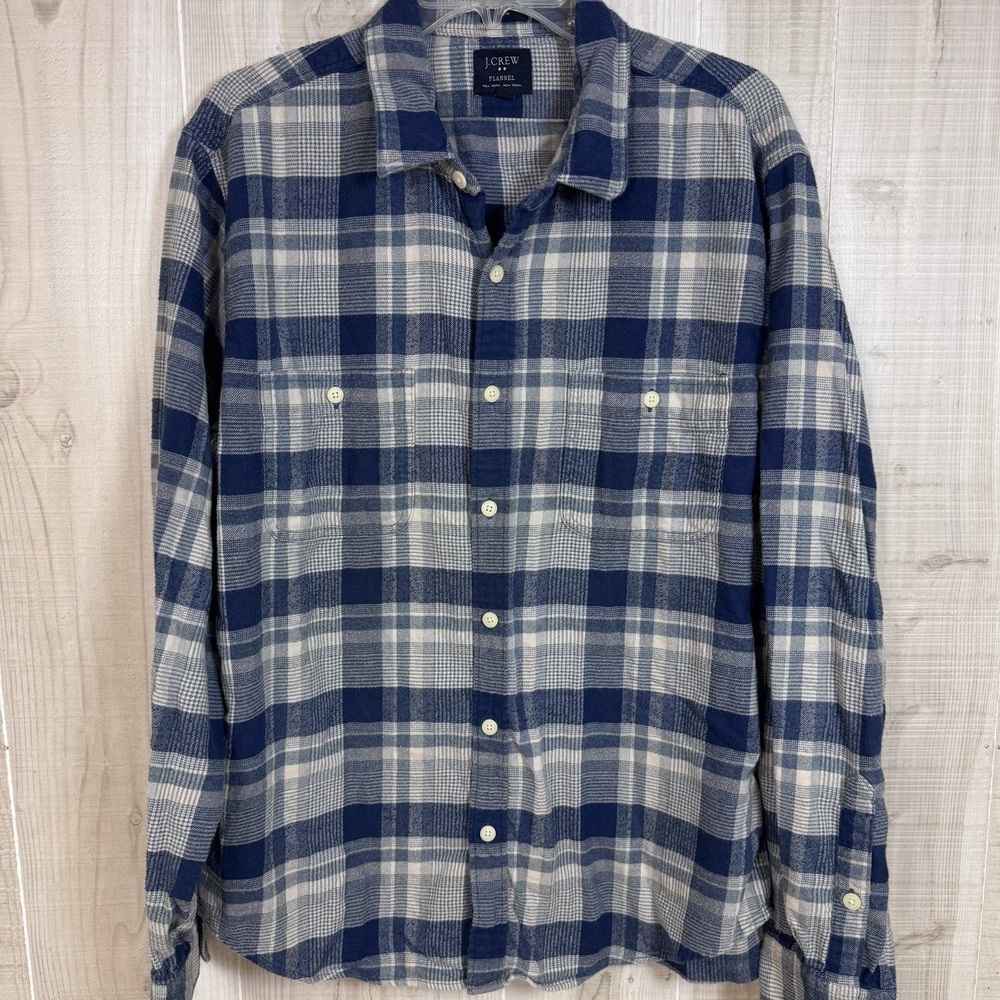 J. Crew Mens B/D Plaid Flannel Pocket Shirt Slim Fit XL Fall Outdoor Blue
